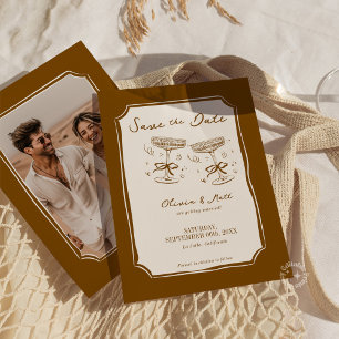 Whimsical Save The Date Champagner mit Foto Boho Einladung