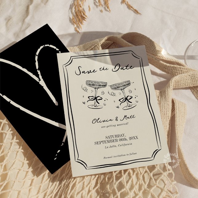 Whimsical Save The Date Champagner Prost  Einladung (champagne save the date, whimsical save the date, champagne cheers invitation, playful wedding invit)