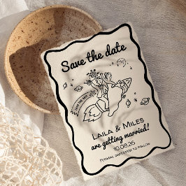Whimsical Save the date fun retro rocket wedding 