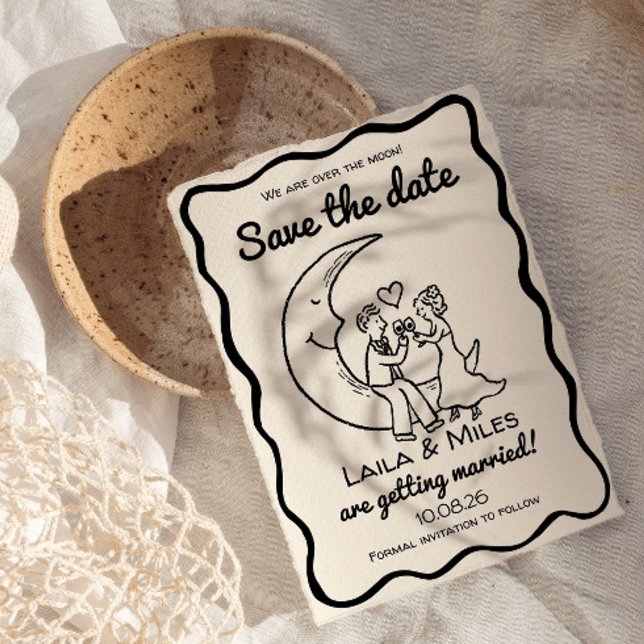 Whimsical Save the date over the moon wedding (Save the date whimsical moon invitation)