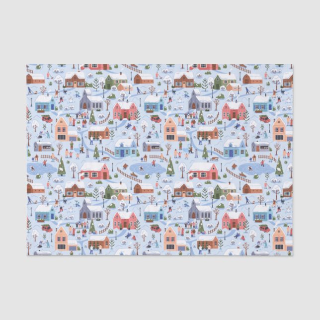 Whimsical Scandi Hygge Weihnachtsdorf Pastel Seidenpapier (Vorderseite)