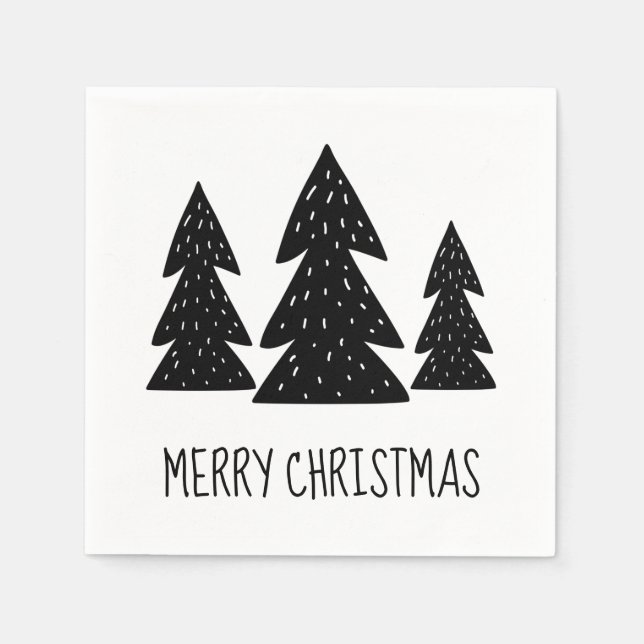 Whimsical Scandi Pine Trees Frohe Weihnachten Serviette (Vorderseite)