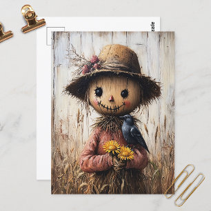 Whimsical Scarecrow Holding Sonnenblumen Postkarte