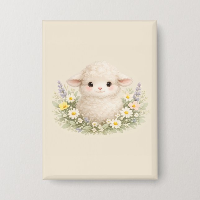 Whimsical Schafe und Wildblumen für einen charmant Button (Vorderseite)
