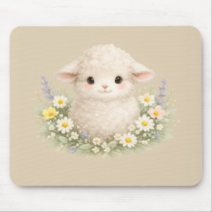 Whimsical Schafe und Wildblumen für einen charmant Mousepad