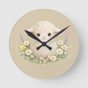 Whimsical Schafe und Wildblumen für einen charmant Runde Wanduhr