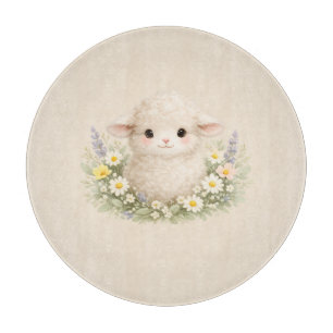 Whimsical Schafe und Wildblumen für einen charmant Schneidebrett