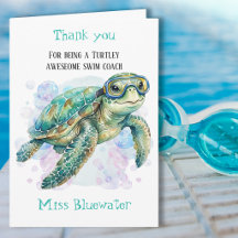 Whimsical Schildkröte Schwimmlehrer Danke Karte