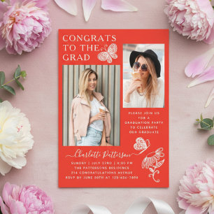 Whimsical Schmetterling Foto Rote Abschlussfeier Acryleinladungen