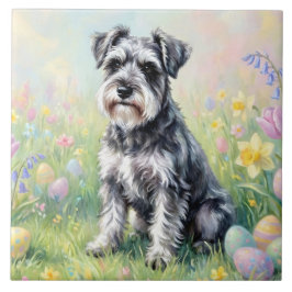 Whimsical Schnauzer with Easter Eggs Fliese