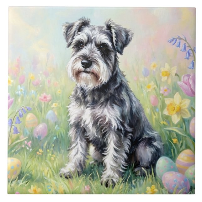 Whimsical Schnauzer with Easter Eggs Fliese (Vorderseite)