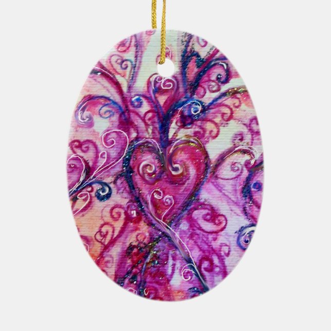 WHIMSICAL SCHNÖRKEL HERZ Hellrosa Fuchsie Keramik Ornament (Hinten)