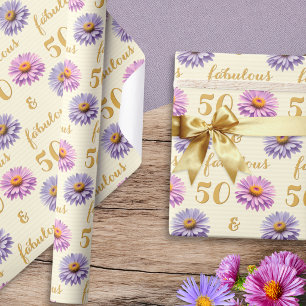 Whimsical Schöne Rosa Creme Blumen 50. Geburtstag Geschenkpapier
