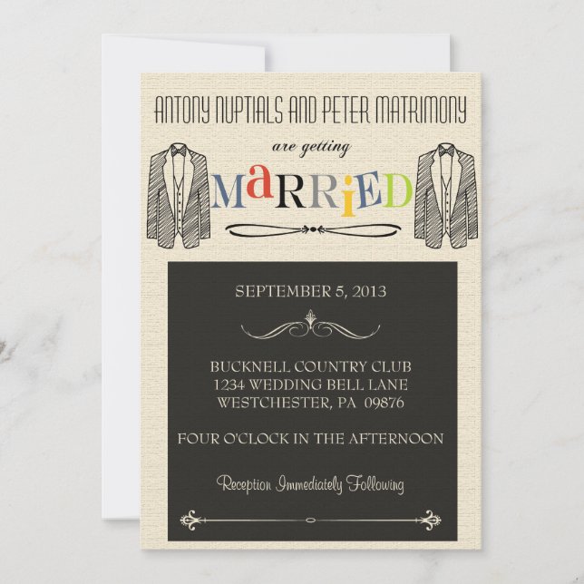 Whimsical Schriftart Gay Wedding Einladungen (Vorderseite)