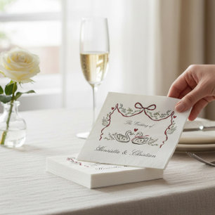 Whimsical Schwanen-Liebesgeschichte Hochzeitsfeier Serviette