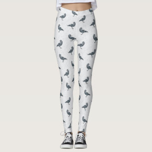 Whimsical Schwarz & Weiß Krähe Halloween Leggings