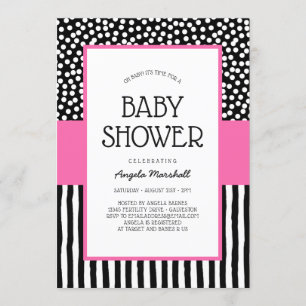 Whimsical Schwarz-weiß und Pink Baby Dusche Einladung