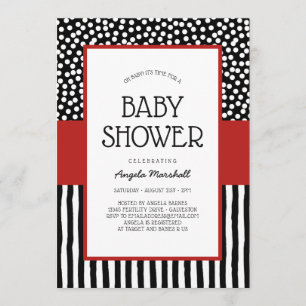 Whimsical Schwarz-weiß und Red Baby Dusche Einladung