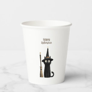 Whimsical Schwarze Katze Frohes Halloween Pappbecher