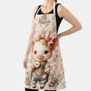 Whimsical-Schweinchen in Pastell-Overall in Pfirsi Schürze