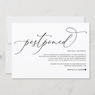 Whimsical Script Black Hochzeit verschoben Ankündigung