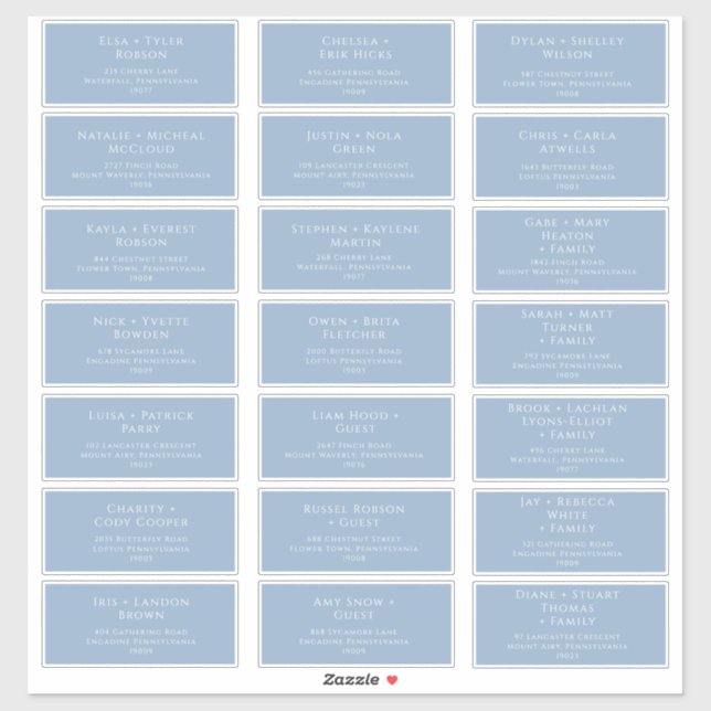 Whimsical Script Blue Wedding Guest Address Labels (Blatt)