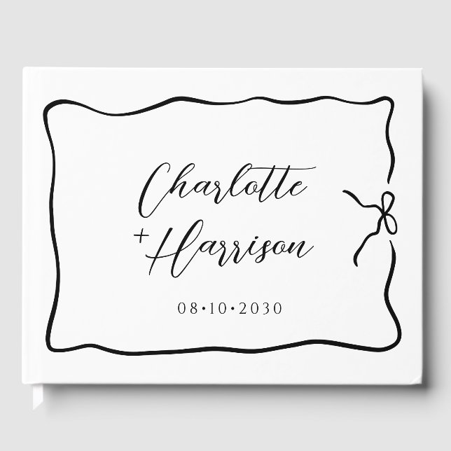 Whimsical Script Bogenband Doodle Hochzeit Gästebuch (Vorderseite)