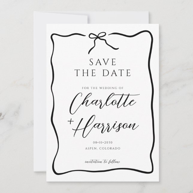 Whimsical Script Border Wedding Save The Date (Vorderseite)