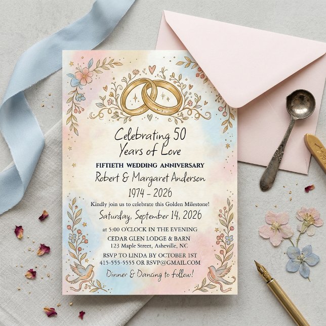 Whimsical Script Einfacher 50. Hochzeitstag Einladung (Von Creator hochgeladen)