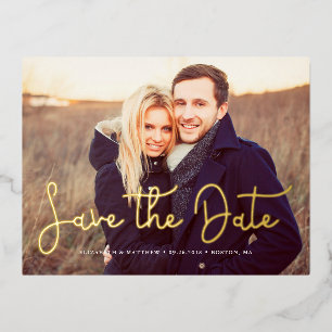 Whimsical Script Foto Hochzeit Termin Merkblatt Folie Einladungspostkarte