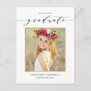 Whimsical Script Gold Glitzer Foto Abschluss Ankündigungspostkarte