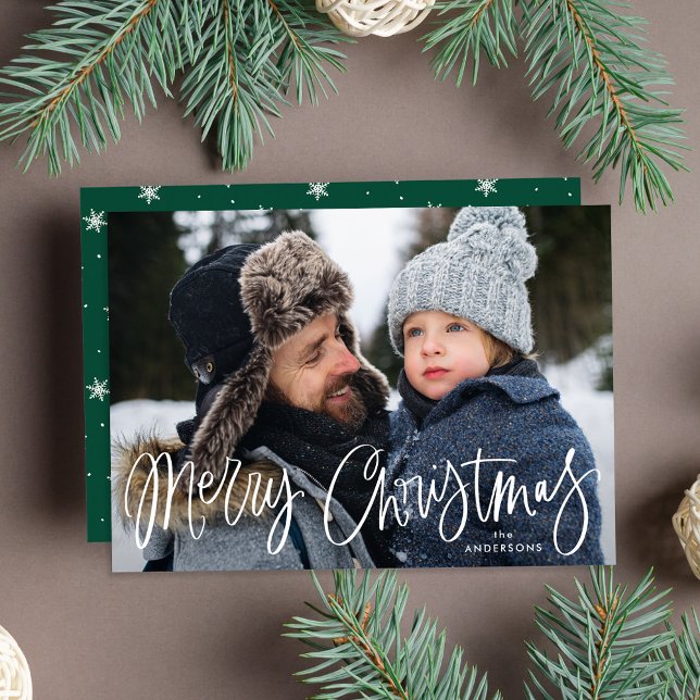 Whimsical Script Green Frohe Weihnachten Foto (Von Creator hochgeladen)