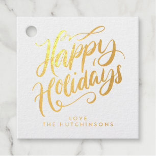 Whimsical Script Happy Holidays Gold Foil Geschenk Geschenkanhänger