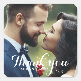 Whimsical Script Modern Wedding Foto Quadratischer Aufkleber