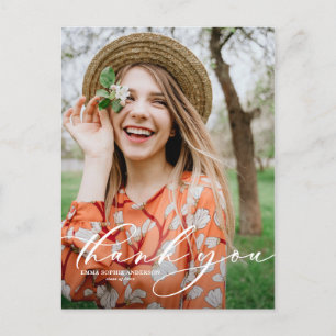 Whimsical Script Portrait Abschluss Vielen Dank Postkarte