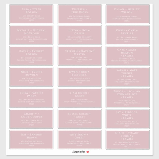 Whimsical Script-Rose Wedding Guest Address Labels (Blatt)