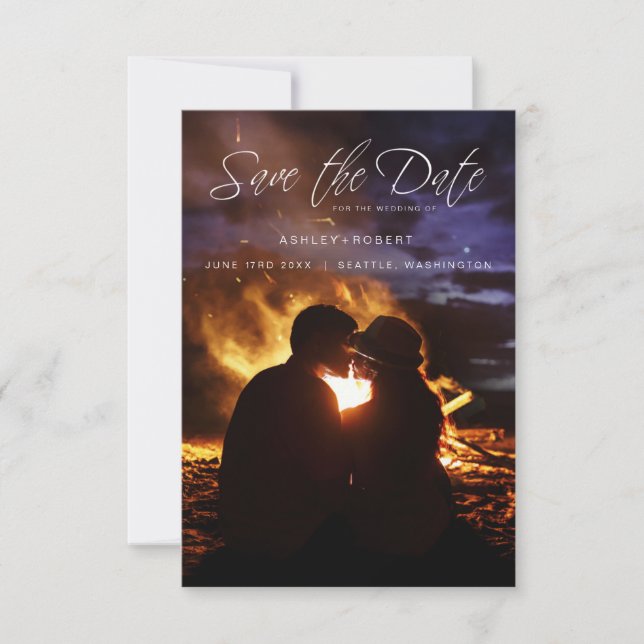 Whimsical Script Typografie Hochzeit Foto Verlobt Save The Date (Vorderseite)