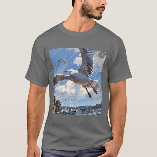 Whimsical Seagull mit Sardinien: Playful Illustrat T-Shirt (Vorderseite)