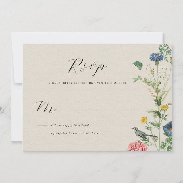 Whimsical Secret Garden Wildblumen RSVP Card Einladung (Vorderseite)