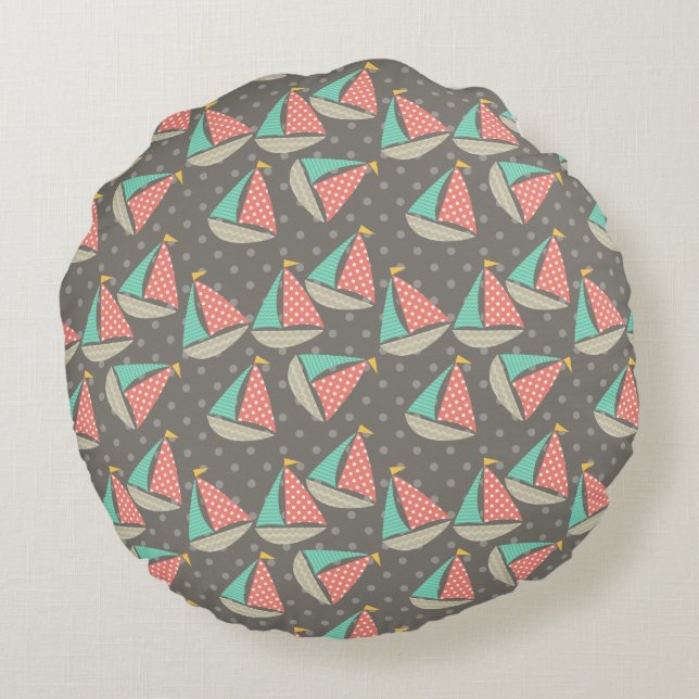 Whimsical Segelboote Rundes Kissen (Rückseite)