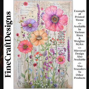 Whimsical Shabby Chic Wildblumen S8L Decoupage Seidenpapier