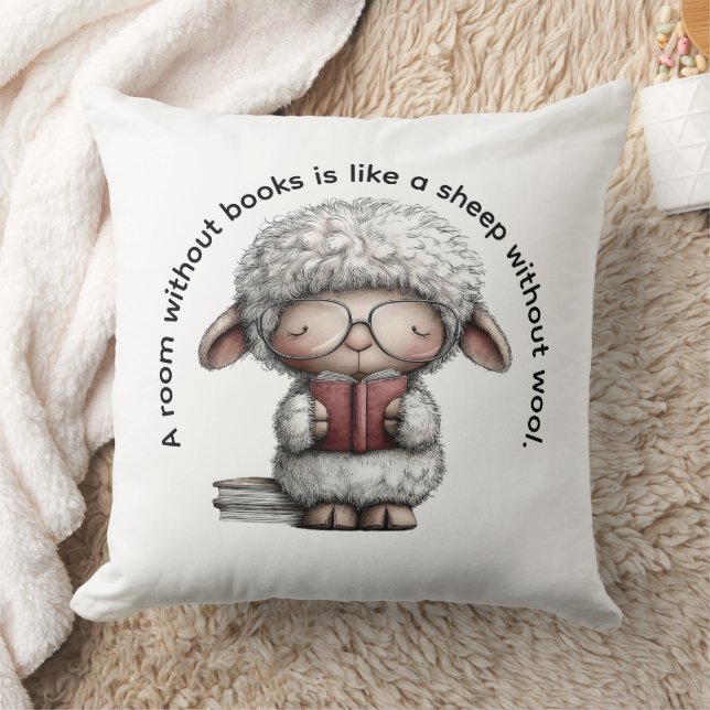 Whimsical Sheep Reading a Book Kissen (Decke)