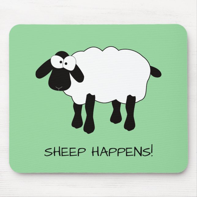 Whimsical Sheep "Sheep Happens" Maus Pad Mousepad (Vorne)