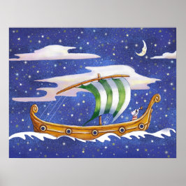 Whimsical Ship in Space Poster