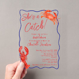 Whimsical Sie ist ein Catch Red Coastal Brautparty Acryleinladungen