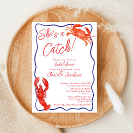Whimsical Sie ist ein Catch Red Coastal Brautparty Einladung