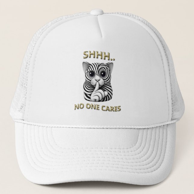 Whimsical Silence Zebra Striped Cats Playful Gag Truckerkappe (Vorderseite)