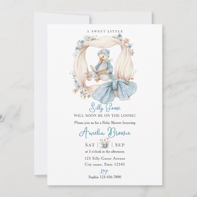 Whimsical Silly Goose Baby Shower Invitation Einladung (Vorderseite)
