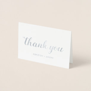Whimsical Silver Calligraphy Wedding Danke Folienkarte