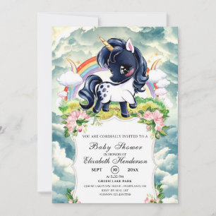 Whimsical Simple Black Unicorn Baby Dusche Einladung